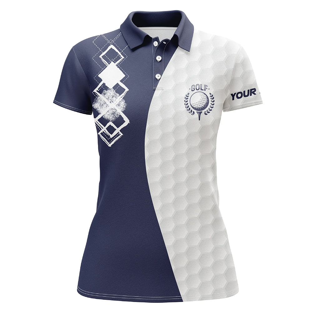 Womens golf polo shirts custom white golf ball skin golf apparel for ladies, golfing gifts | Navy NQS7631