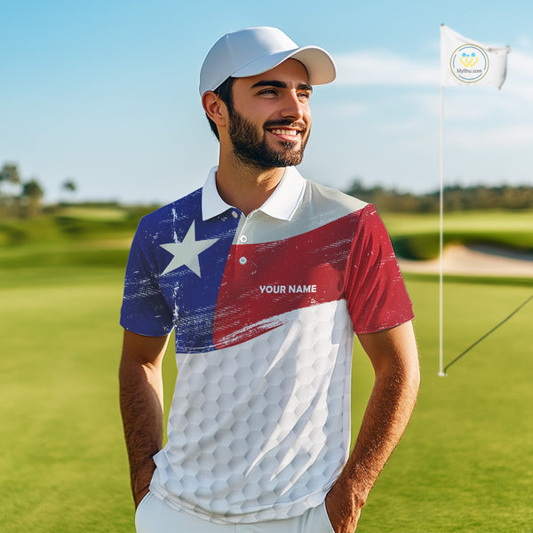Mens golf polo shirts Texas flag patriotic custom name golf shirts for men, gift for the golfers NQS9968