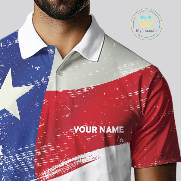 Mens golf polo shirts Texas flag patriotic custom name golf shirts for men, gift for the golfers NQS9968