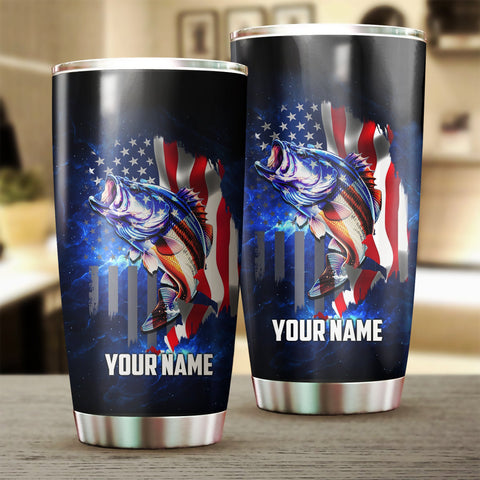 1PC Bass Fishing Tumbler American Flag patriotic Custom Tumbler Cup Personalized Fishing gift NQS459