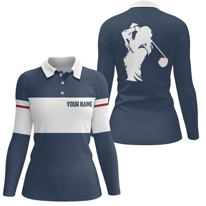 Blue and white Womens golf polo shirts custom golf attire for women, cool golf gifts NQS7825
