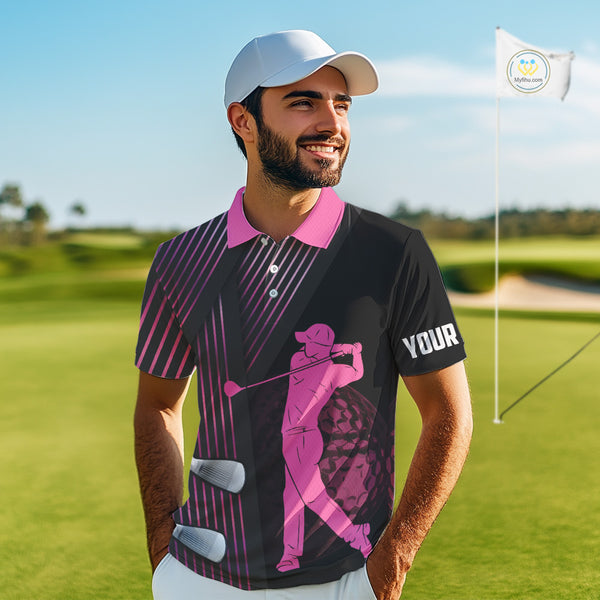 Black and pink Mens golf polo shirts custom golf clubs team golf shirts, golf tops for men NQS10117