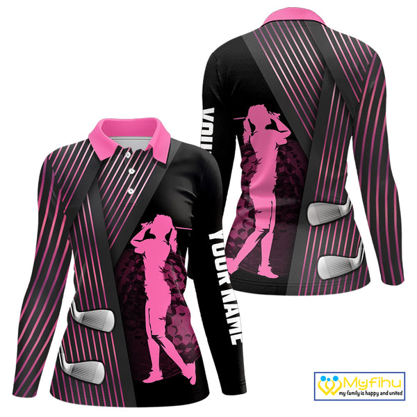 Black and pink Women golf polo shirts custom golf clubs team golf shirts, golf tops for ladies NQS10117