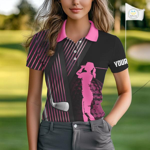 Black and pink Women golf polo shirts custom golf clubs team golf shirts, golf tops for ladies NQS10117