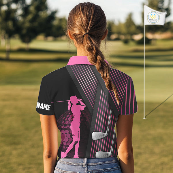 Black and pink Women golf polo shirts custom golf clubs team golf shirts, golf tops for ladies NQS10117