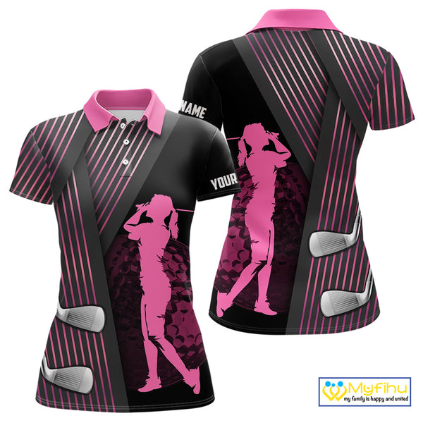 Black and pink matching golf polo for couples custom golf clubs team golf shirt, matching golf shirts NQS10117