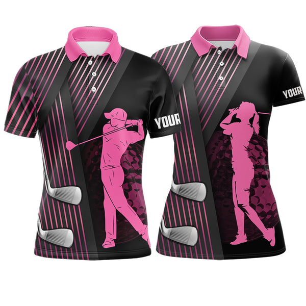 Black and pink matching golf polo for couples custom golf clubs team golf shirt, matching golf shirts NQS10117