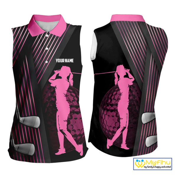 Black and pink Women Sleeveless polo shirt custom golf clubs team golf shirts, golf tops for ladies NQS10117