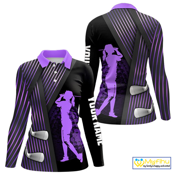 Black and purple Women golf polo shirts custom golf clubs team golf shirts, golf tops for ladies NQS10118
