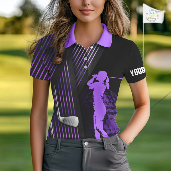 Black and purple Women golf polo shirts custom golf clubs team golf shirts, golf tops for ladies NQS10118