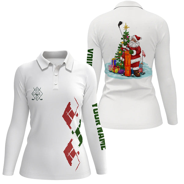 White Women golf polo shirts custom green red Christmas Santa shirt for ladies, Christmas golf gifts NQS6597