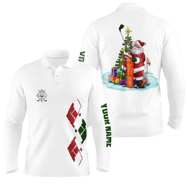 White Mens golf polo shirts custom green red Christmas Santa shirt for mens, Christmas golf gifts NQS6597