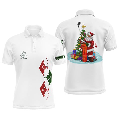 White Mens golf polo shirts custom green red Christmas Santa shirt for mens, Christmas golf gifts NQS6597
