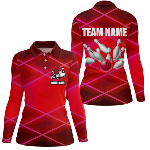 Womens bowling shirt Custom neon red bowling team league jerseys, gifts for bowlers NQS8714