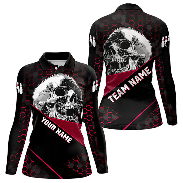 Black And Red Skull Bowling Shirts For Women Custom Bowling Team League Jersey, Gift For Bowlers NQS9386