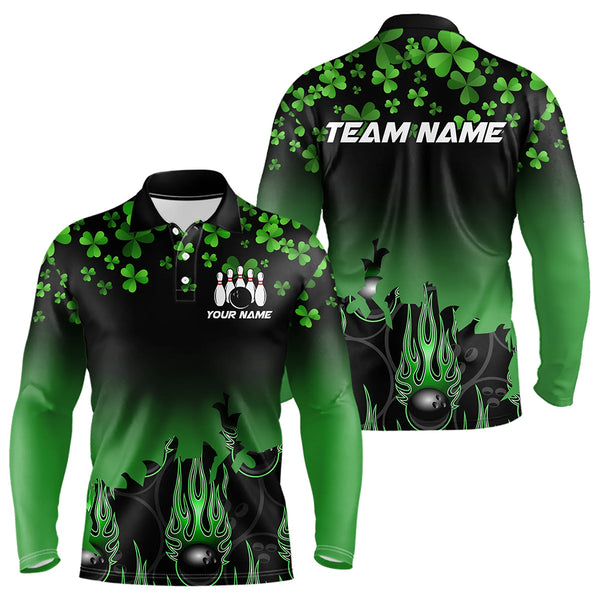 Green shamrock Flame bowling shirts for men Custom St Patrick Day black team league bowling jerseys NQS9390