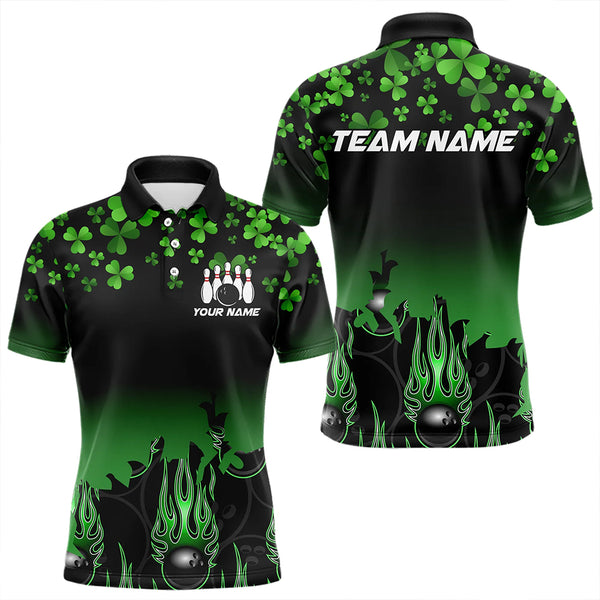 Green shamrock Flame bowling shirts for men Custom St Patrick Day black team league bowling jerseys NQS9390