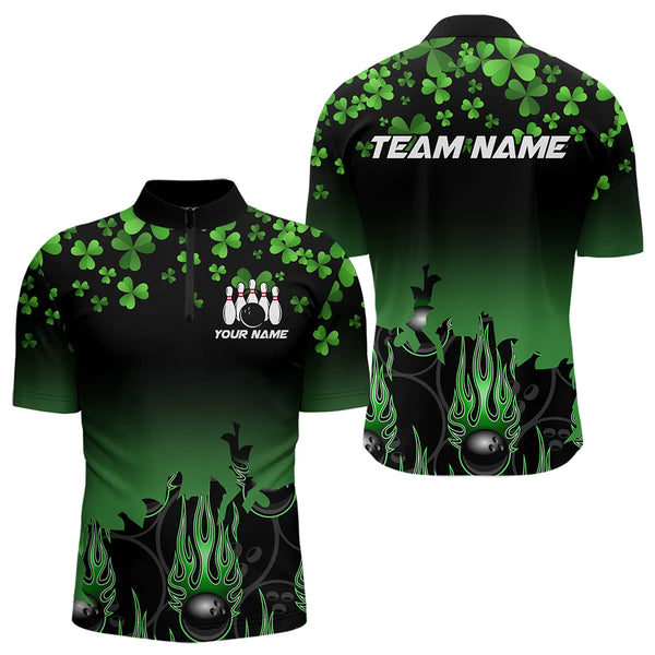 Green shamrock Flame bowling shirts for men Custom St Patrick Day black team league bowling jerseys NQS9390