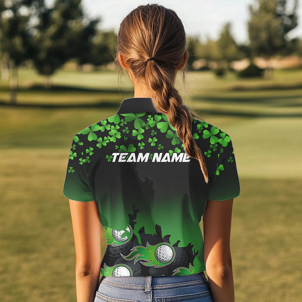 Green shamrock Flame golf ball Women golf polo shirts Customize St Patrick Day team ladies golf shirts NQS9391