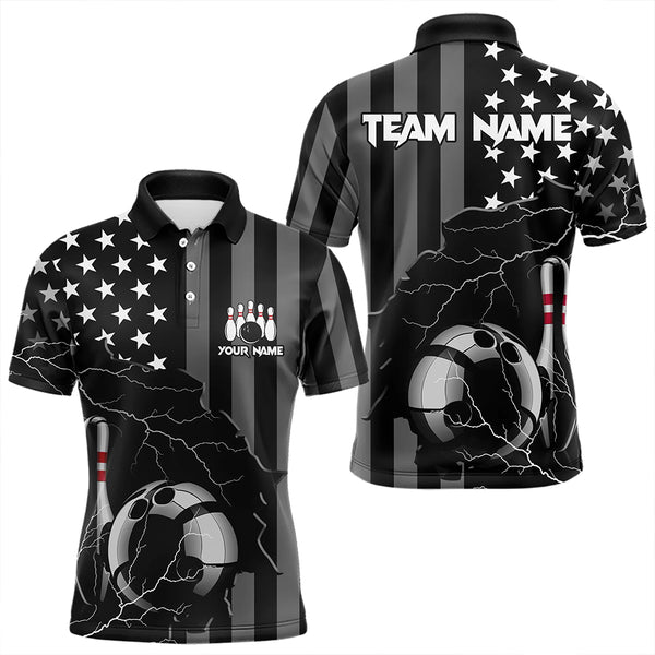 Personalized Black American flag Lightning thunder Custom Bowling Team Shirts For Mens Bowling Jersey NQS9538