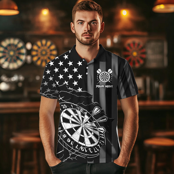 Personalized Black American flag Lightning thunder Custom Dart Team Shirts For Mens Darts Jersey NQS9539