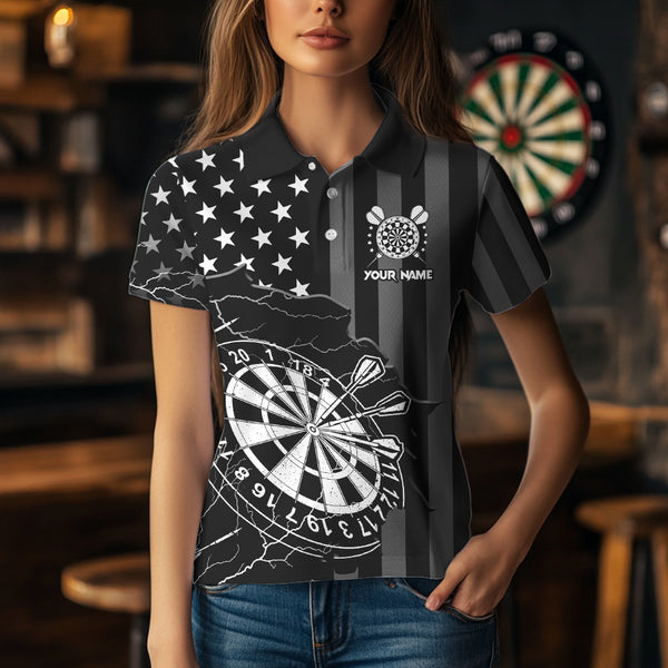 Personalized Black American flag Lightning thunder Custom Dart Team Shirts For Women Darts Jersey NQS9539