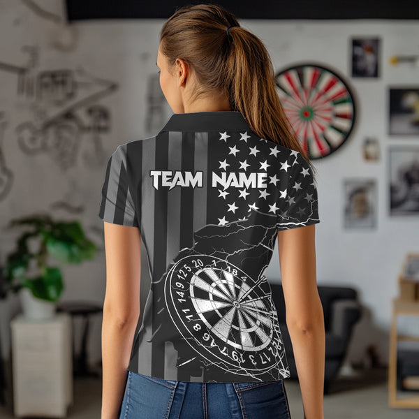 Personalized Black American flag Lightning thunder Custom Dart Team Shirts For Women Darts Jersey NQS9539