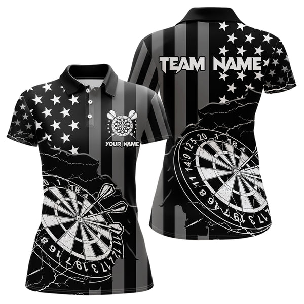 Personalized Black American flag Lightning thunder Custom Dart Team Shirts For Women Darts Jersey NQS9539