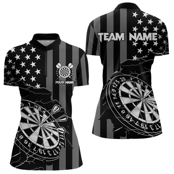 Personalized Black American flag Lightning thunder Custom Dart Team Shirts For Women Darts Jersey NQS9539