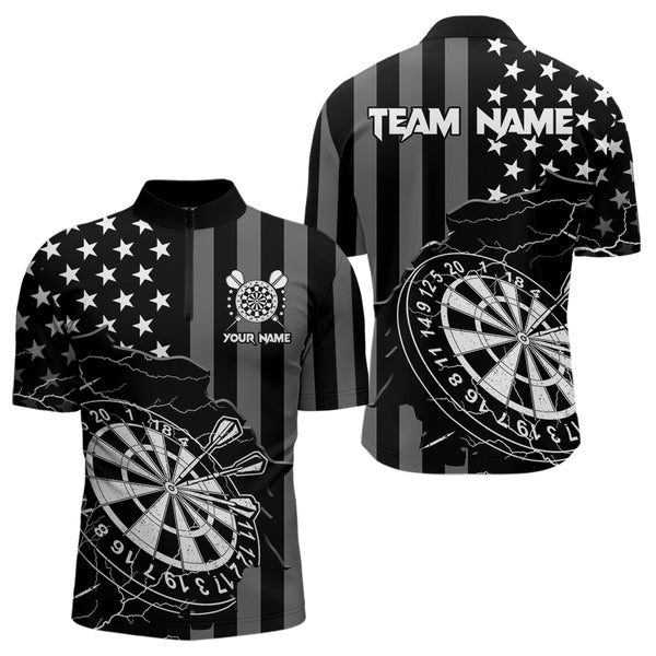 Personalized Black American flag Lightning thunder Custom Dart Team Shirts For Mens Darts Jersey NQS9539