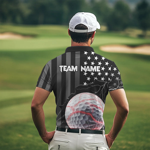 Personalized Black American flag Lightning thunder Custom Golf polo Team Shirts For Men golf apparel NQS9540