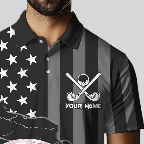Personalized Black American flag Lightning thunder Custom Golf polo Team Shirts For Men golf apparel NQS9540