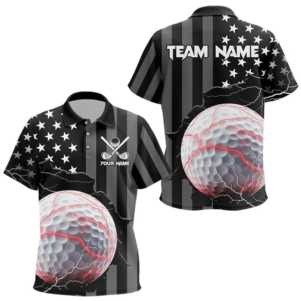 Personalized Black American flag Lightning thunder Custom Golf Polo Team Shirts For Kid Golf apparel NQS9540