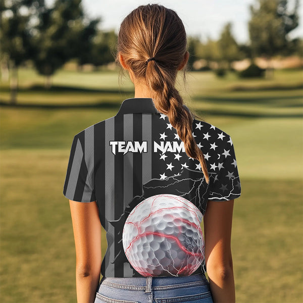 Personalized Black American flag Lightning thunder Custom Golf Polo Team Shirts For Women Golf apparel NQS9540