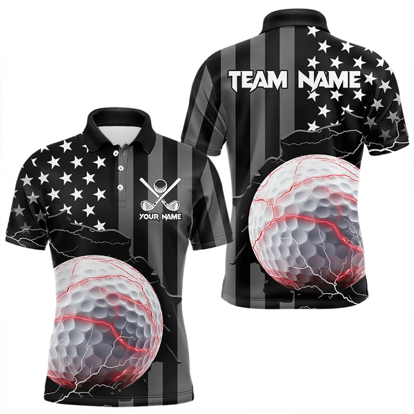 Personalized Black American flag Lightning thunder Custom Golf polo Team Shirts For Men golf apparel NQS9540