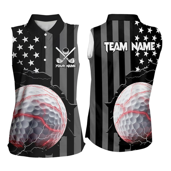 Personalized Black American flag Lightning thunder Custom Golf sleeveless polo Team Shirts For Women NQS9540