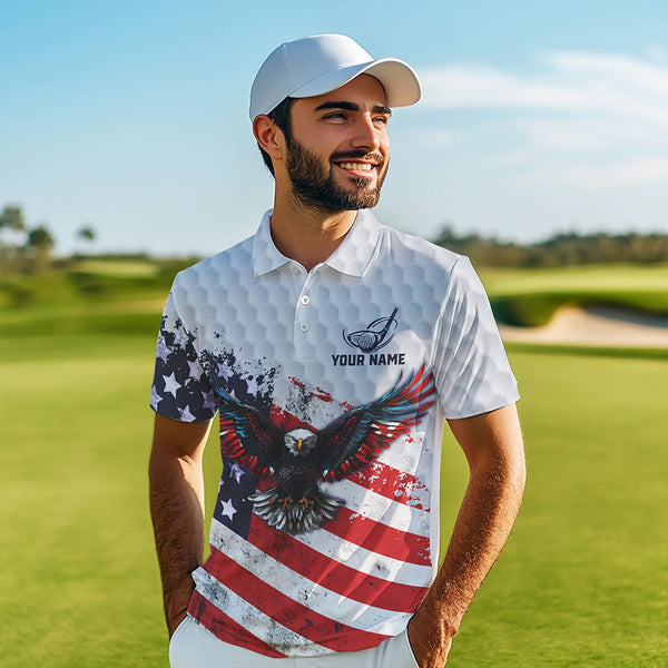 Personalized American Flag Eagle White Men golf polo shirts Custom patriotic golf tops for Men NQS9541