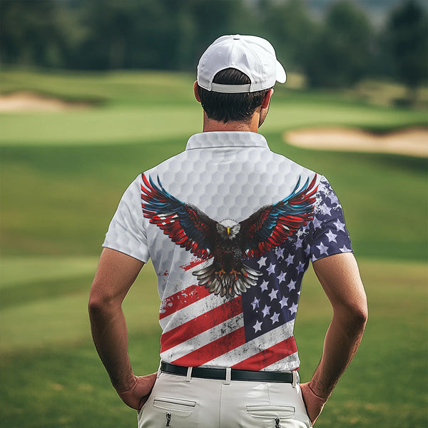 Personalized American Flag Eagle White Men golf polo shirts Custom patriotic golf tops for Men NQS9541