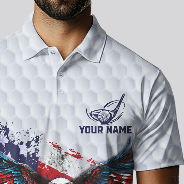 Personalized American Flag Eagle White Men golf polo shirts Custom patriotic golf tops for Men NQS9541