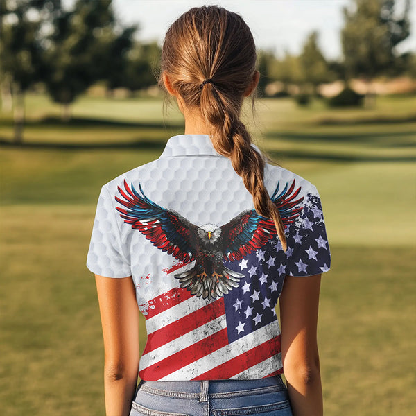 Personalized American Flag Eagle White Women golf polo shirts Custom patriotic golf tops for ladies NQS9541