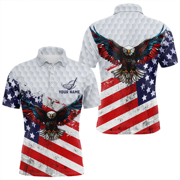 Personalized American Flag Eagle White Men golf polo shirts Custom patriotic golf tops for Men NQS9541