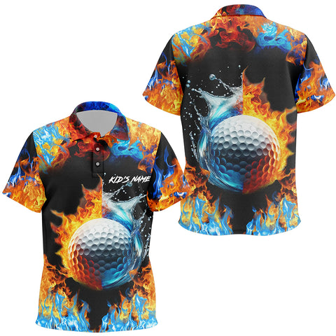 Kid golf polos shirts custom water fire golf ball golf tops, golf attire for Kid NQS7288