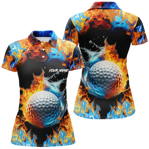 Womens golf polo shirts custom water fire golf ball golf tops, golf attire for ladies NQS7288