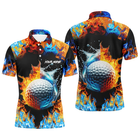 Mens golf polo shirts custom water fire golf ball golf tops, golf attire for mens NQS7288