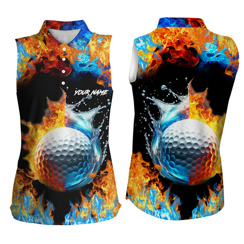 Women sleeveless golf polo shirt custom water fire golf ball golf tops, golf attire for ladies NQS7288