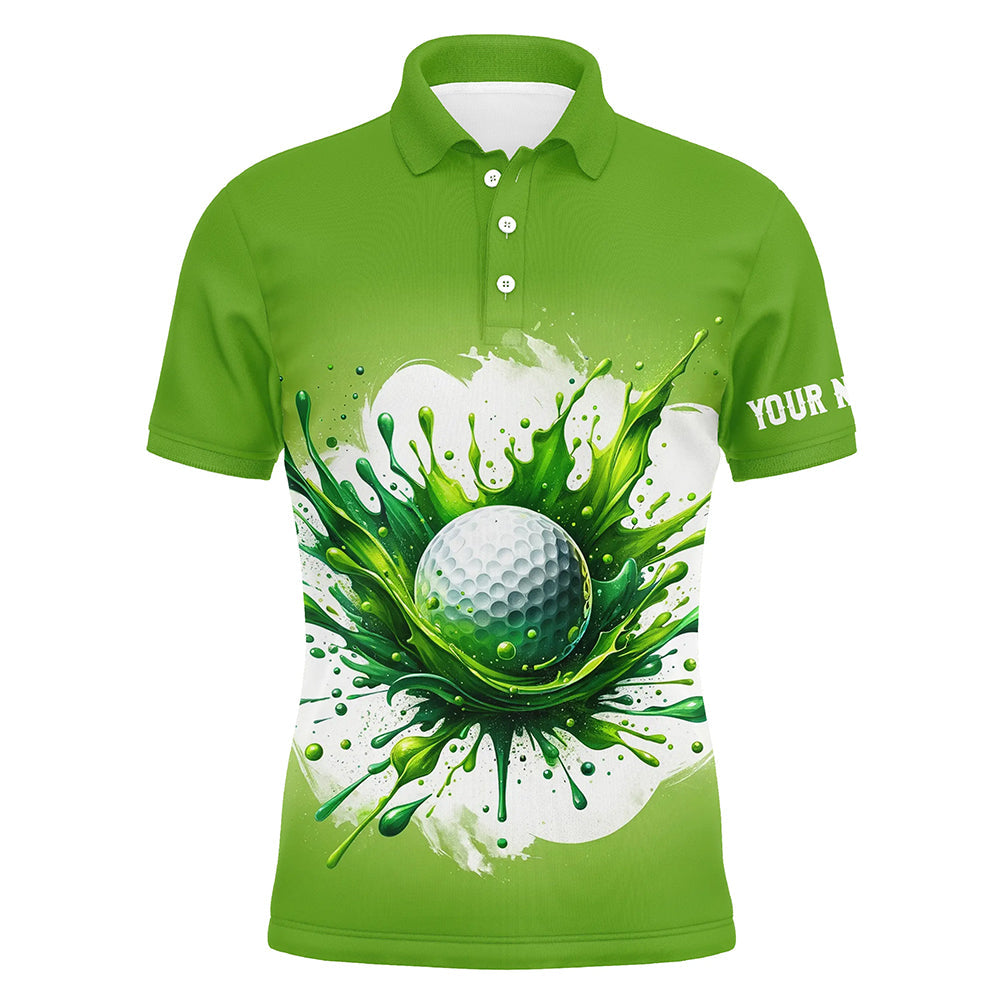 Mens golf polo shirt custom watercolor green golf ball pattern golf tops for men, gift for golf lovers NQS7293