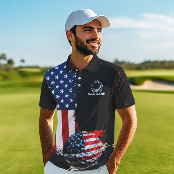 Black American Flag Mens Golf Polo Shirts Custom Golf attire for men, patriotic golf gifts NQS9696