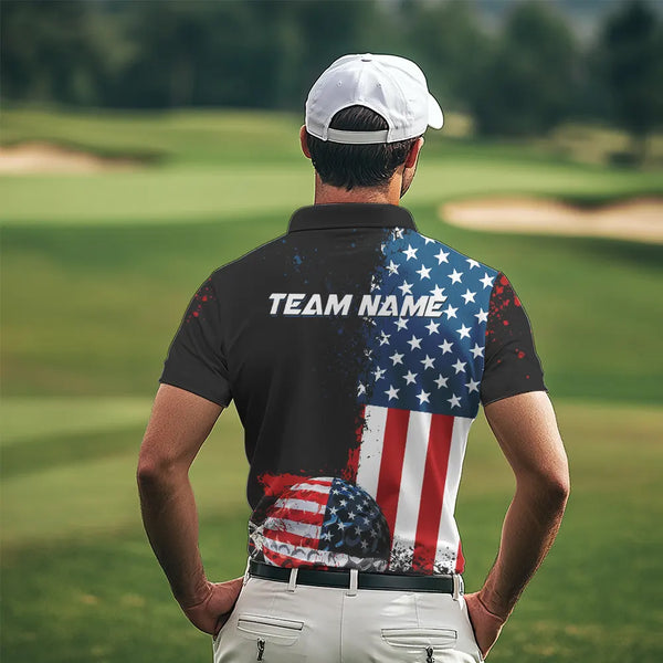 Black American Flag Mens Golf Polo Shirts Custom Golf attire for men, patriotic golf gifts NQS9696