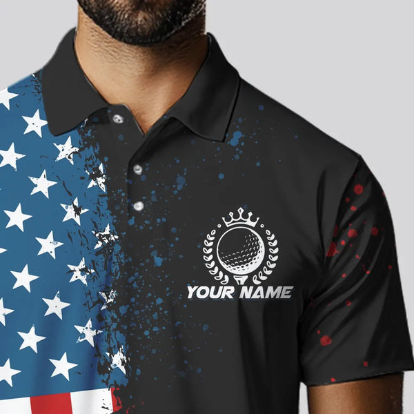 Black American Flag Mens Golf Polo Shirts Custom Golf attire for men, patriotic golf gifts NQS9696