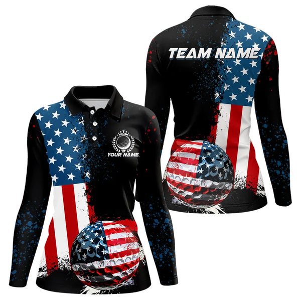 Black American Flag Women Golf Polo Shirts Custom Golf attire for ladies, patriotic golf gifts NQS9696